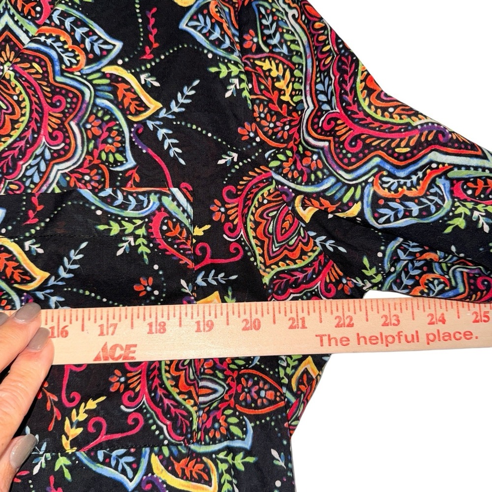 Soho Jeans Boho Paisley V-Neck Blouse XL Vibrant Festival Roll-Tab Top - Picture 6 of 9